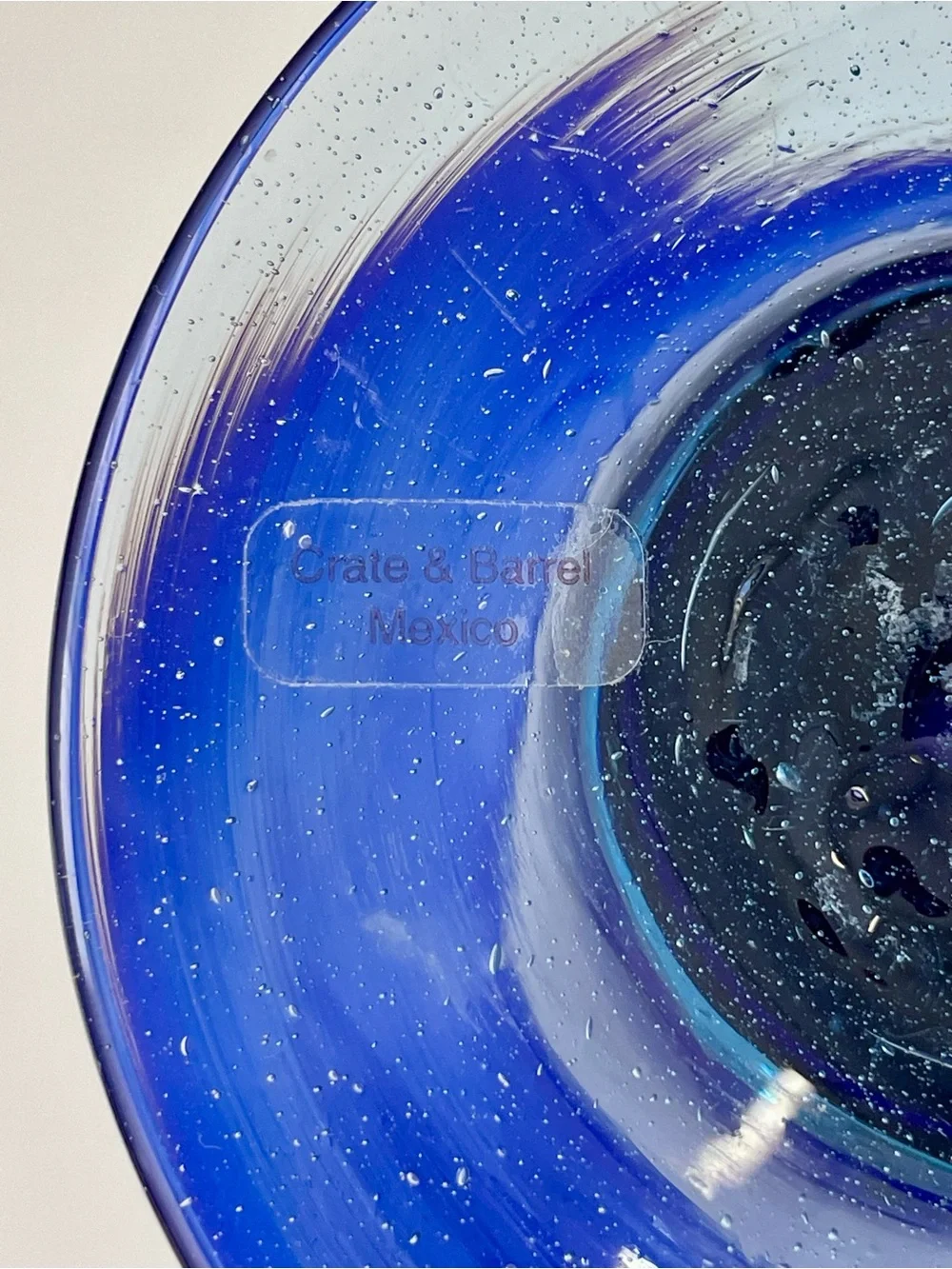 Crate & Barrel Hand Blown Mexican Cobalt Blue Art Glass Trumpet Vase 7.5
